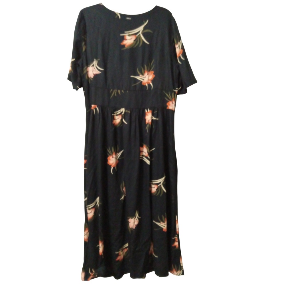 RVCA Womens Black Floral Button Front V-Neck Midi Dress Short Sleeve Size Medium
